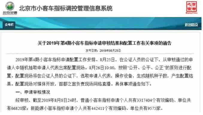 北京小客車指標辦公布了本期小客車指標申請審核結果和配置數據